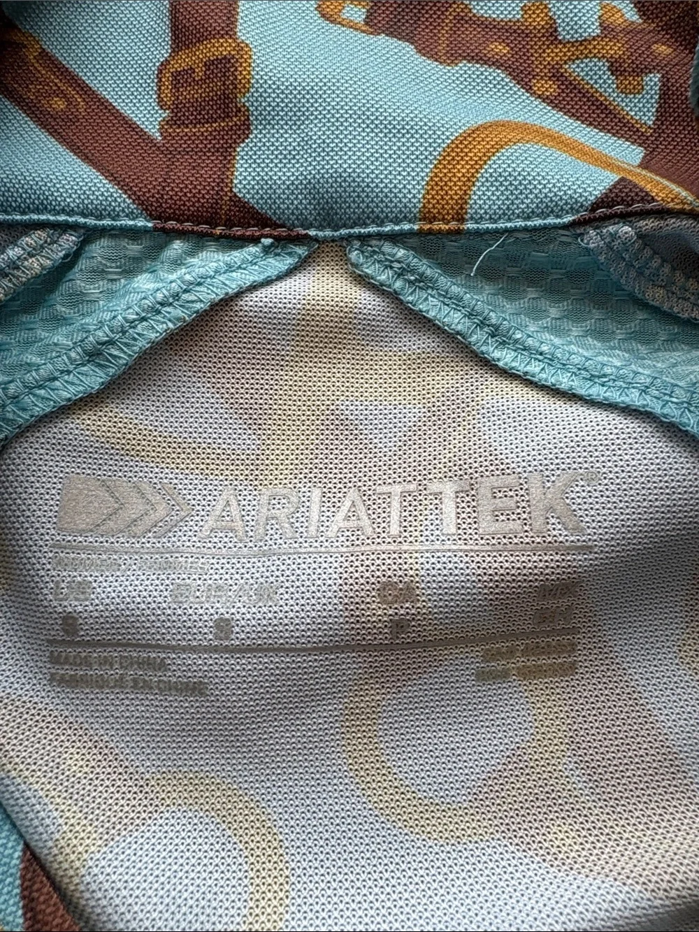 NWT Ariat- Tek Teal Blue Printed Long-Sleeve Cooling Zip Neck Top small - Picture 4 of 6